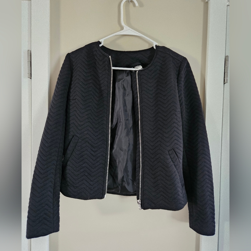 H&M Divided Black Textured Blazer Zip Up Office Date Night Jacket